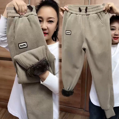加绒加厚羊羔绒高腰保暖卫裤女