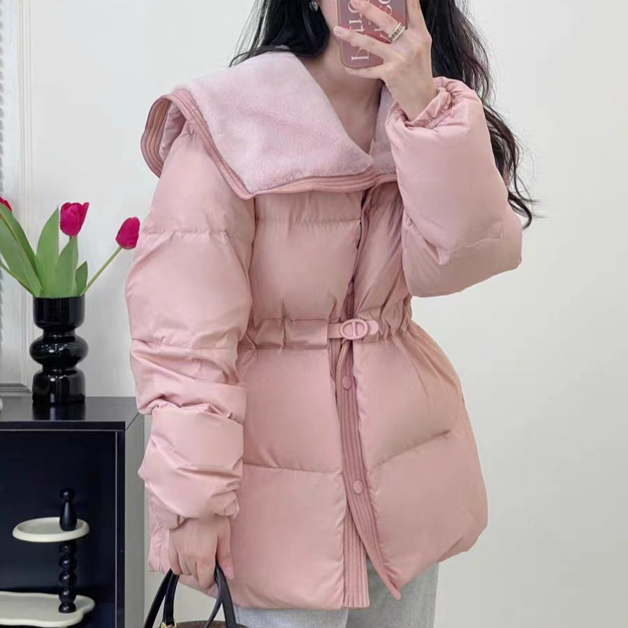 羽绒服女中长款冬季软妹韩版腰带收腰减龄新款甜美百搭大翻领外套