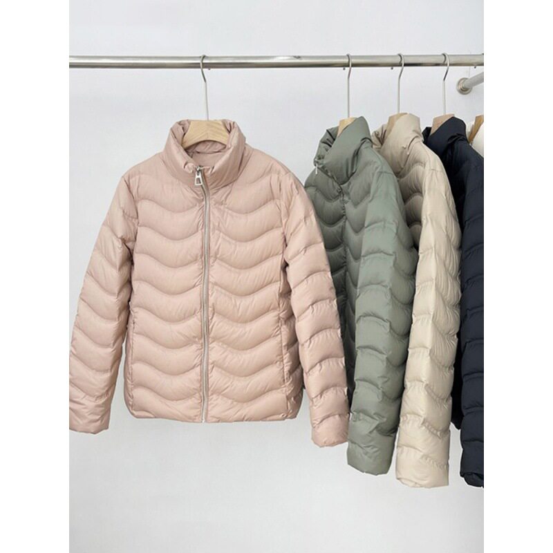跨境秋冬白鸭绒气质轻薄款羽绒服女短款冬装时尚外套女装压胶立领