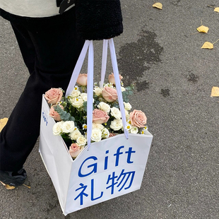 gift礼物袋高级感方形简约礼品袋大号生日包装花束鲜花手提袋创意