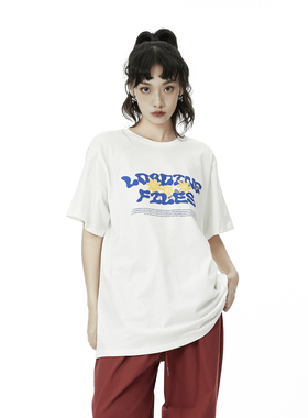 LOADINGFILES蓝色向日葵印花宽松半袖潮流圆领夏季短袖