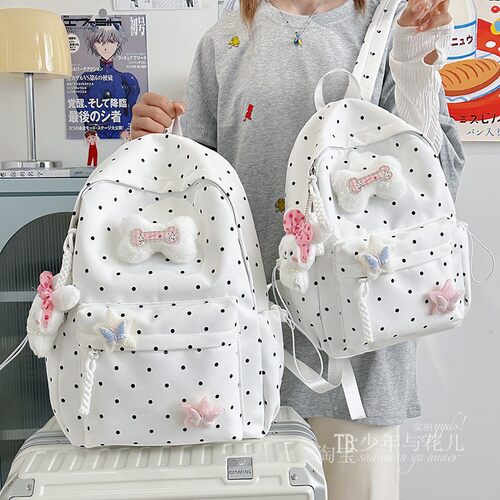 书包初中女生高颜值氛围感波点大小号双肩包少女心大容量学生背包