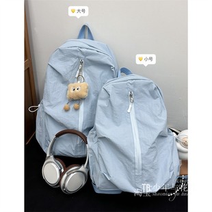 日系ins学院风纯色书包初中女生高中大学生双肩包郊游轻便小书包