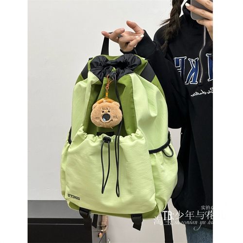 户外徒步包女抽绳束口拼色防泼水登山背包高颜值羽毛球包男电脑包