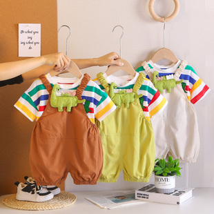 儿童夏季短袖套装2026新款洋气女童夏装背带裤两件套宝宝薄款衣服