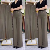 直筒阔腿裤 女夏季 高腰垂感甩裤 清仓捡漏～冰丝薄款 双排扣休闲裤 子