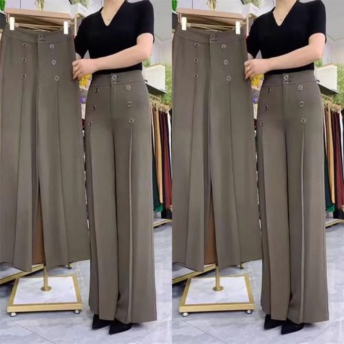 清仓捡漏～冰丝薄款直筒阔腿裤女夏季高腰垂感甩裤双排扣休闲裤子