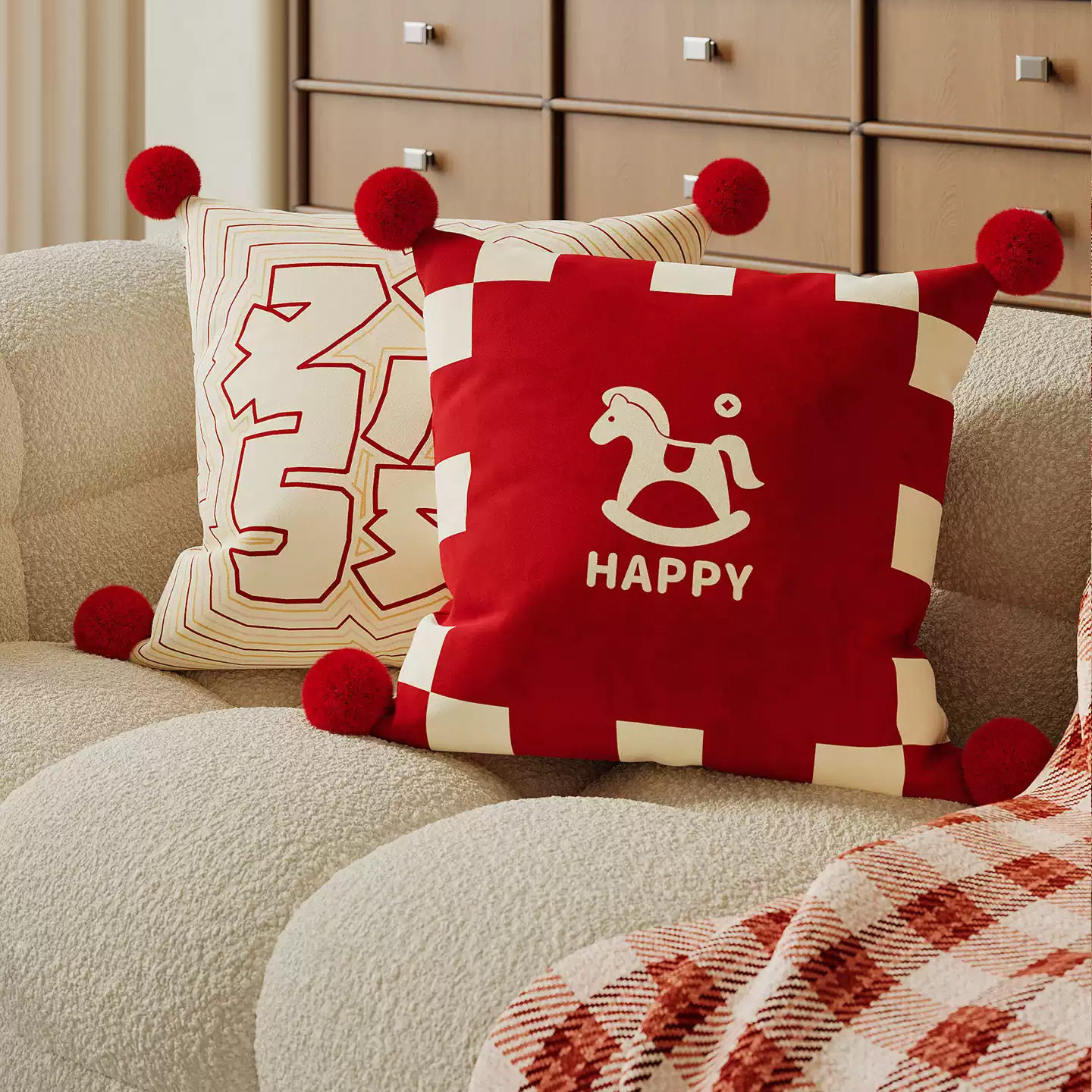 【一马平川】红色抱枕客厅沙发靠垫喜庆新年装饰床头靠枕2026新款,居家布艺,抱枕被,淘宝优惠券,粉丝福利购,淘宝优惠卷