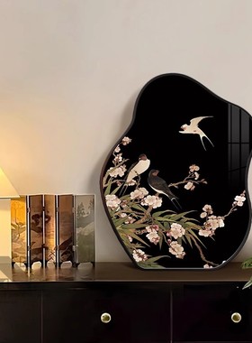 中古风花鸟画摆台画高级感桌面装饰画客厅玄关斗柜餐边柜家居摆件