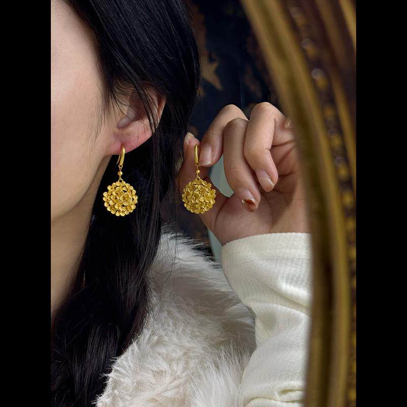 新中式国风仿真金色锦绣繁花似锦花塔耳环女结婚三金秀禾摆台耳饰