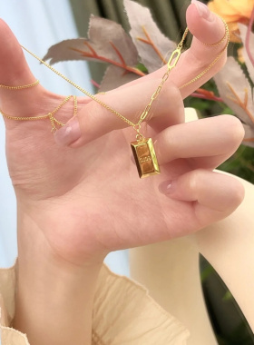 新款仿真黄金色小金条项链轻奢百搭小众高级感暴富招财锁骨链送礼