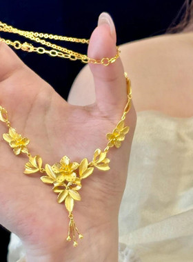 花月佳期繁花似锦婚嫁幸福流苏花朵项链女黄金色三生花锁骨链颈链