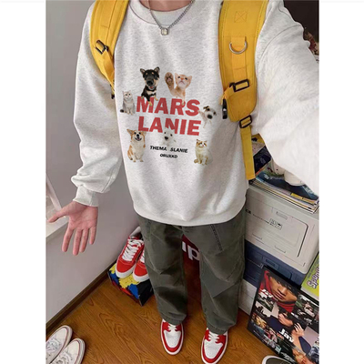 纯棉美式潮牌卡通套头卫衣男宽松