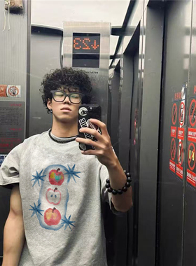 重磅纯棉美式复古灰色短袖t恤男夏季设计感小众宽松高街半袖体恤