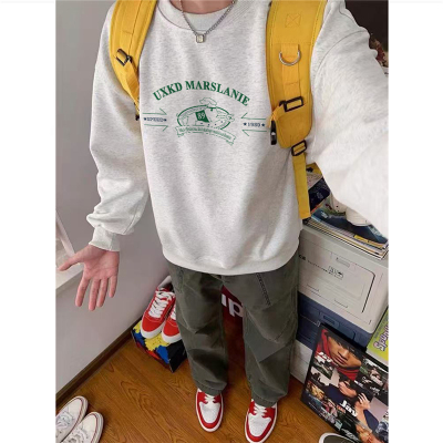 纯棉美式潮牌圆领卫衣男秋冬加绒