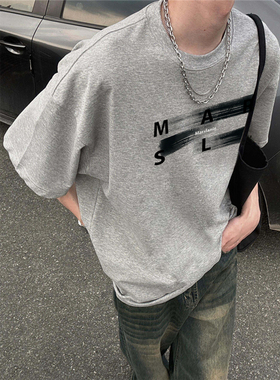 重磅纯棉美式潮牌字母涂鸦短袖t恤男夏季宽松设计感高街半袖上衣