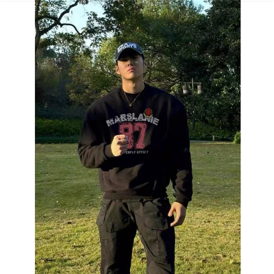 纯棉美式潮牌字母圆领卫衣男秋季