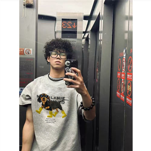 美式高街hiphop正肩短袖t恤男