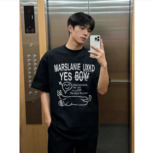 设计感小众宽松百搭半袖 t恤男夏季 体恤 潮牌正肩短袖 重磅纯棉美式