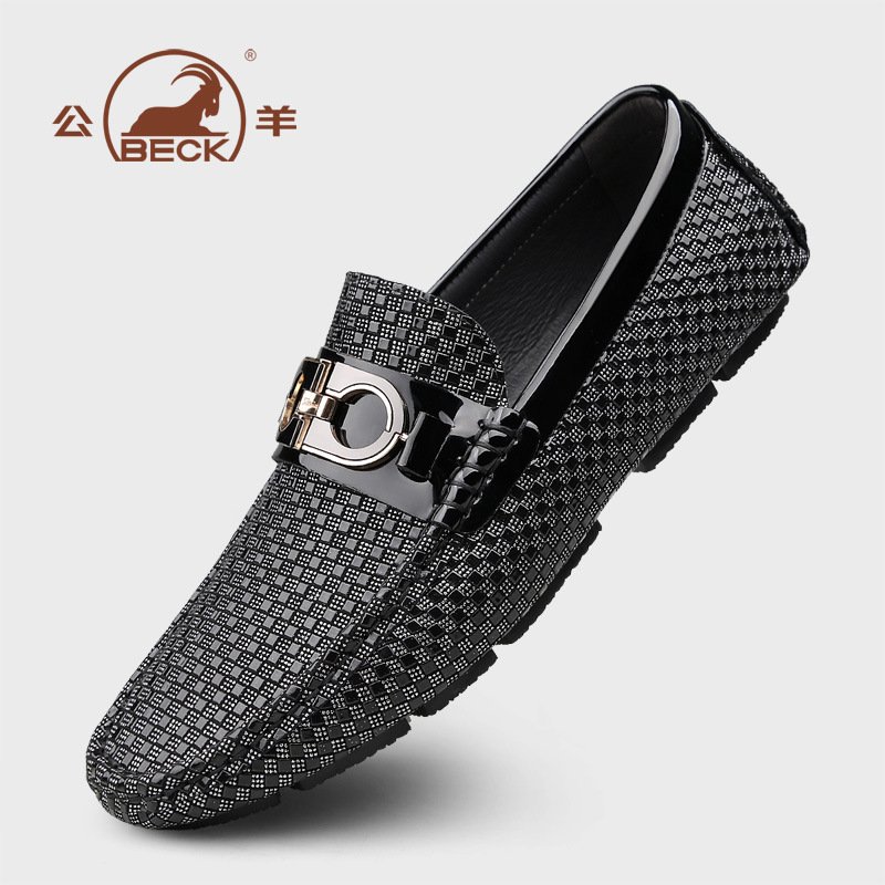 公羊豆豆鞋男款真皮2025新款感商务乐福鞋男士一脚蹬休闲皮鞋