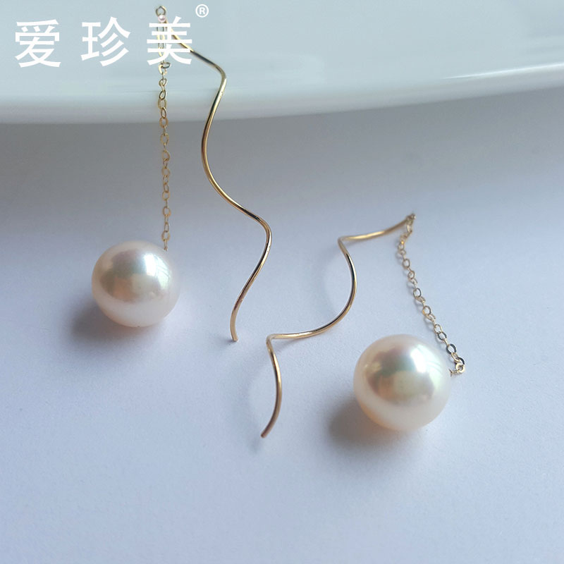 爱珍美珠宝  18K金海水珍珠耳环耳线耳钉天流苏长款圆强光正akoya在类目 珠宝/钻石/翡翠/黄金, 天然珍珠（新）, 耳饰中 - 来自Buy2taobao.com提供专业的淘宝代购服务