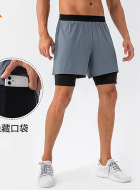 上上强度男子休闲运动短裤跑步健身速干高弹假两件五分裤YDK124