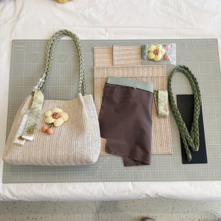 日本ぜいた手工编织包女潮时尚 复古托特包百搭大容量单肩包草编包