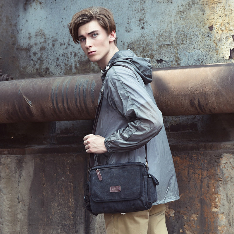 日本ぜいた厂家复古时尚帆布单肩包男士休闲运动斜挎包亚马逊跨境