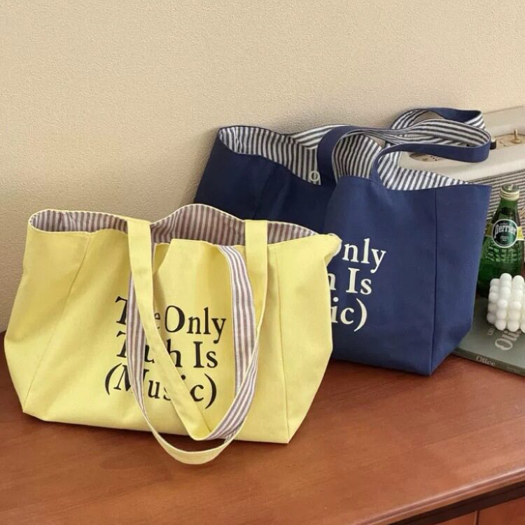 日本ぜいたins字母双面两用日常百搭单肩帆布包学生简约文艺通勤