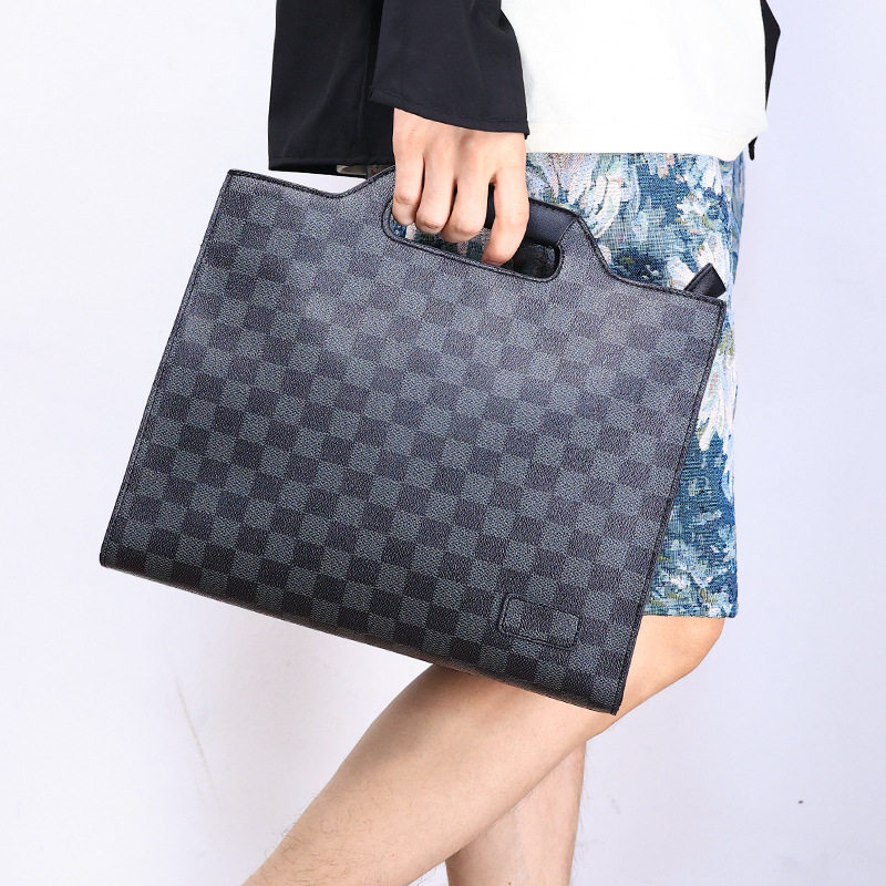 日本ぜいた男士时尚酷潮格子单肩包男用斜挎包商务通勤手提包上班