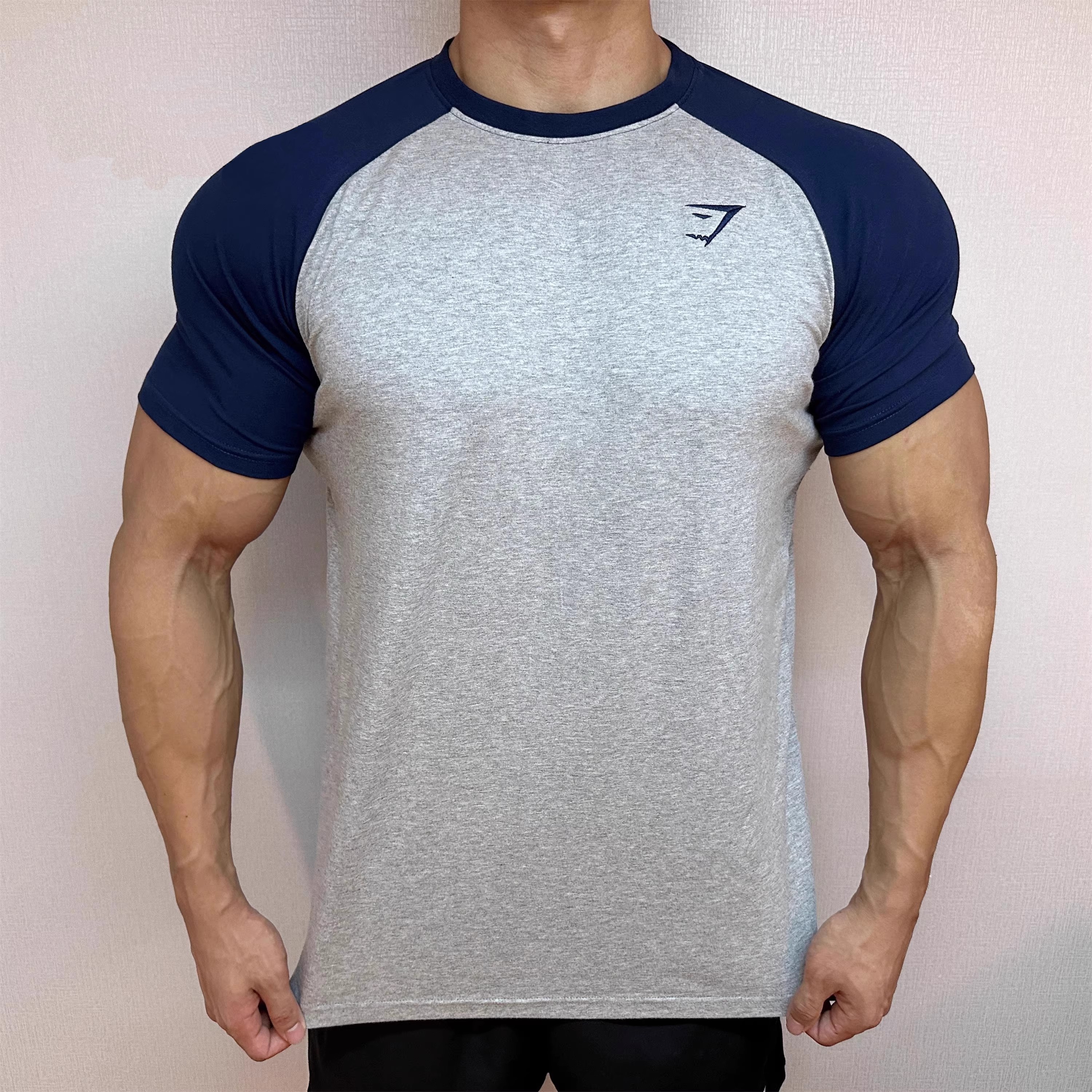 thumbnail for 2025 New Sports Fitness Quick Dry Short Sleeve Men's Breathable Slim Stretch Running Sweat Wicking Spliced Crew Neck Top
