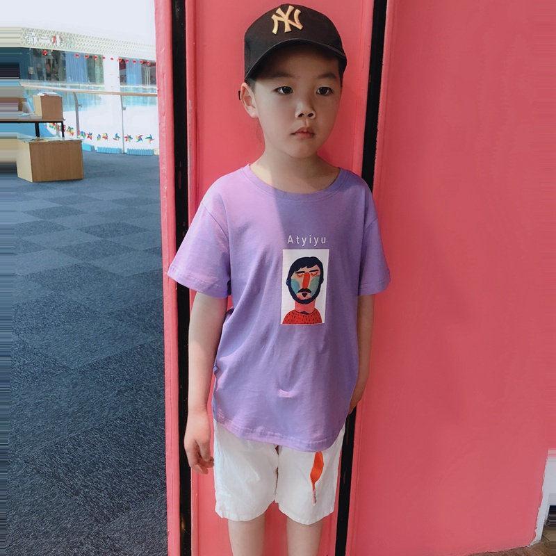2019新款潮牌男童短袖T恤时尚休闲创意小人中大童韩版短袖男生