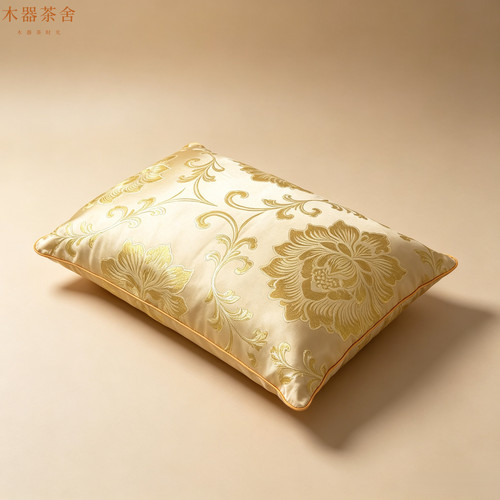 锦缎沉香枕50x34cm金色可拆洗老少通用午休枕
