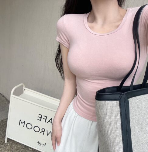 显瘦正肩小飞袖丝绒修身短袖上衣