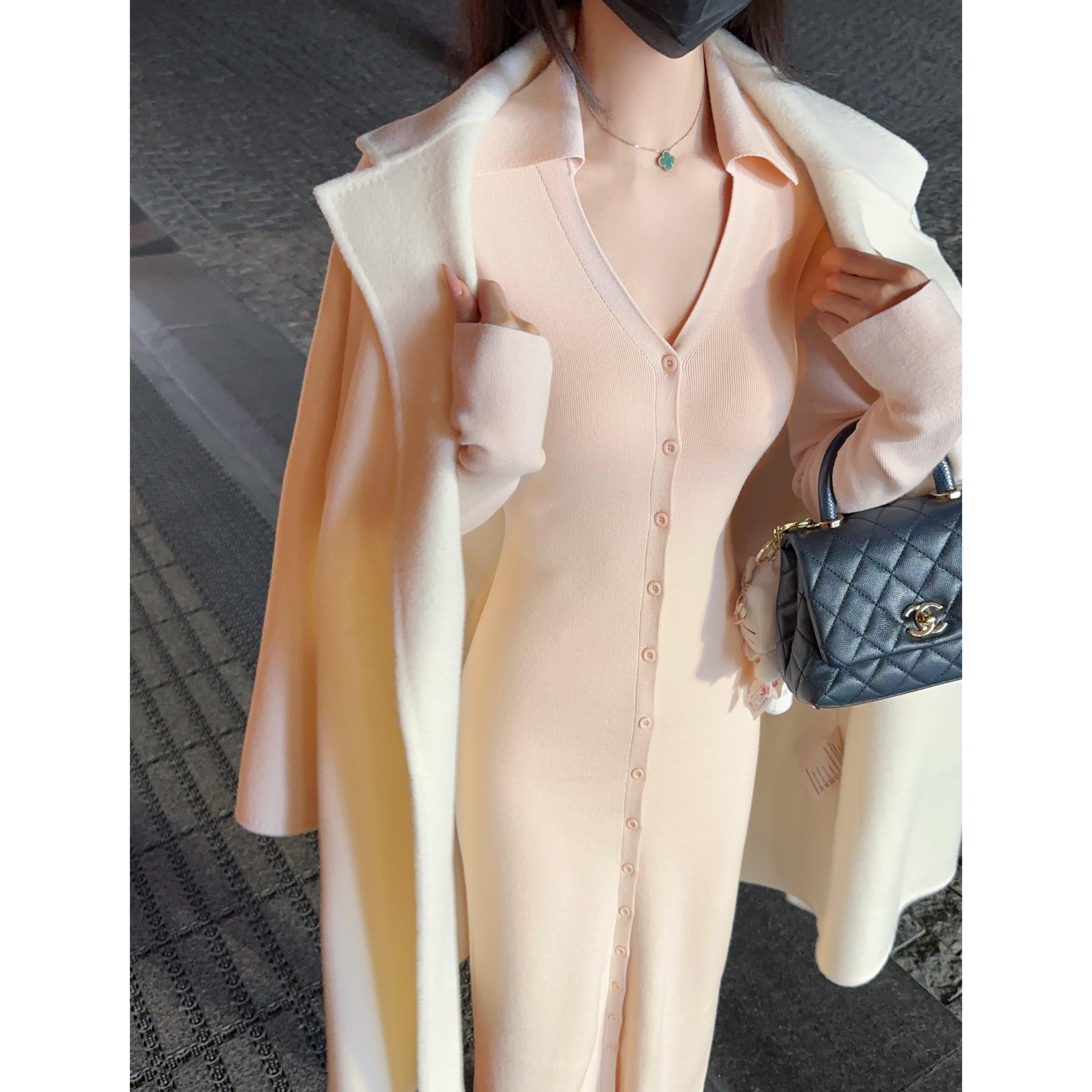 高知智性风针织修身高弹内搭长裙