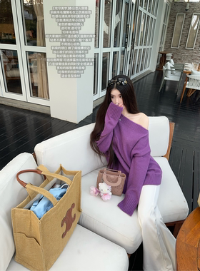 JAMAIS VU【攻守美学】春日恋人穿搭 斜肩羊毛慵懒毛衣上衣高级感