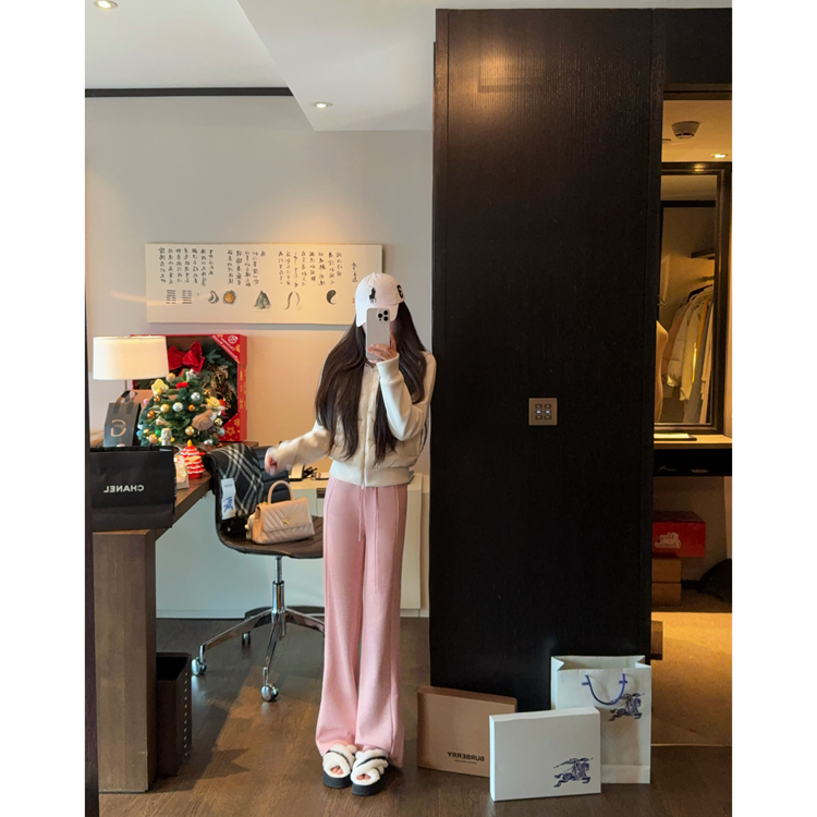 百搭休闲高腰垂坠感长裤磨绒