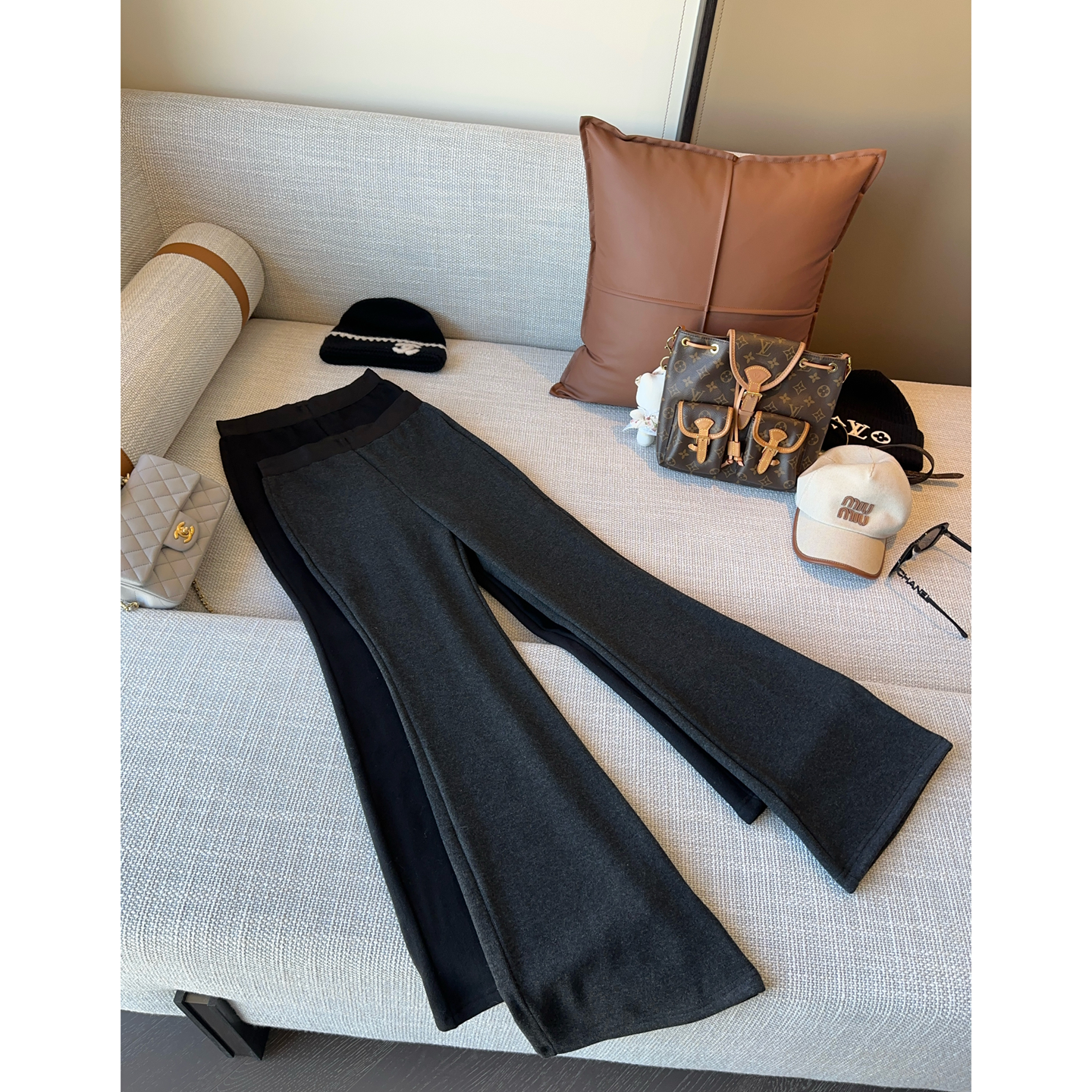 JAMAIS VU【暖冬搭子】厚厚绒！羊毛混纺保暖显瘦舒适休闲裤 微喇