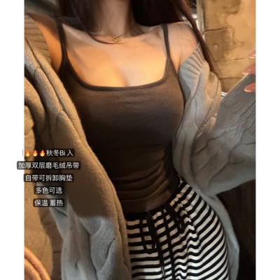 加厚磨毛绒纯欲吊带自带胸垫