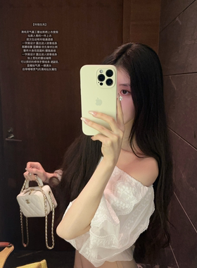 JAMAIS VU【玲珑生风】清纯灵气~重工蕾丝刺绣露肩上衣度假白色女