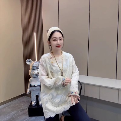 新中式国风蕾丝白色衬衫女