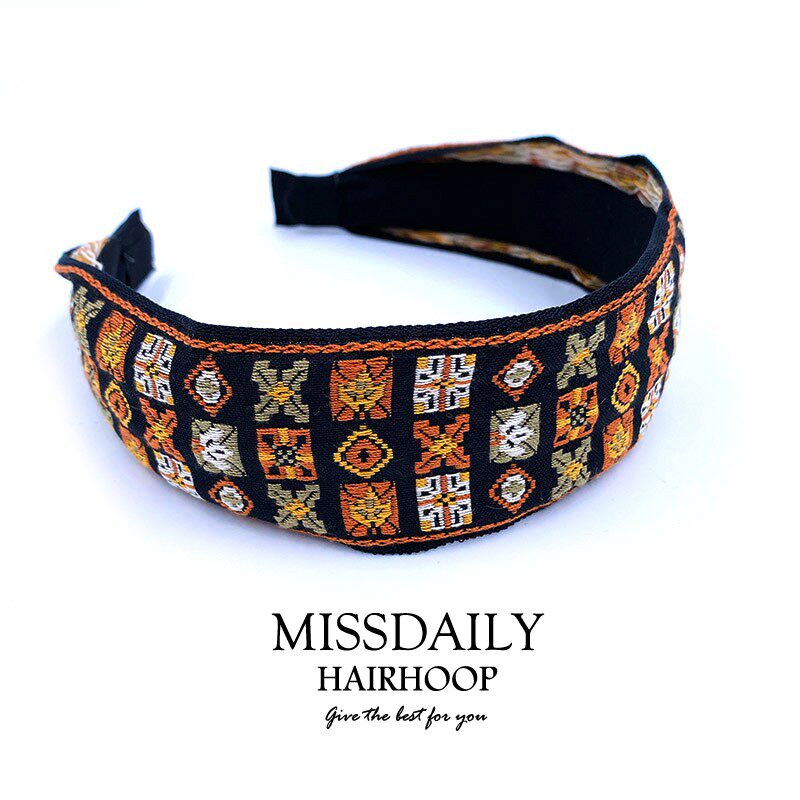 民族风发箍刺绣花边方块宽边头饰手工复古波西米亚旅游外出发卡女