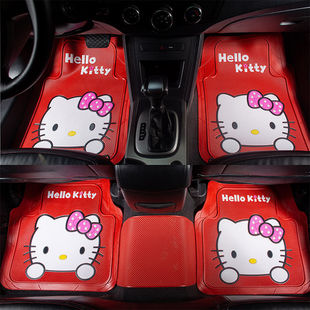 KT猫卡通汽车脚垫乳胶橡胶通用加厚款防水防滑无异味可裁剪前排