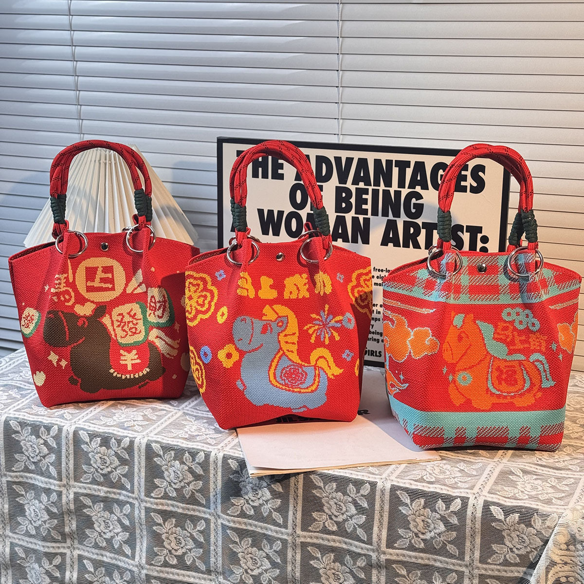 马年新款 ins手提包春秋水桶包结婚伴手礼小众大容量针织手提包袋,箱包皮具/热销女包/男包,水桶包,淘宝优惠券,粉丝福利购,淘宝优惠卷