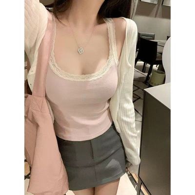 莫代尔棉夏季蕾丝花边吊带背心女大码内搭外穿修身无袖打底衫上衣