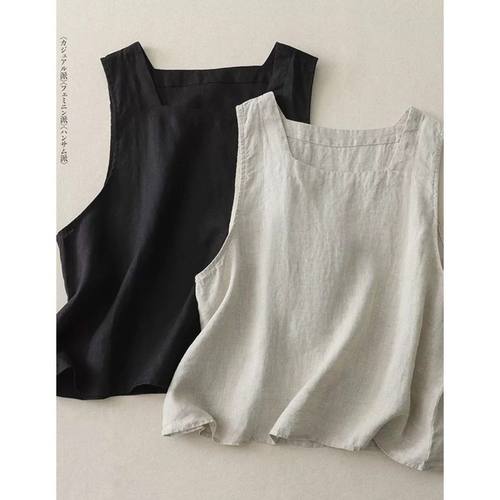 夏季棉麻方领吊带背心女新款大码胖mm宽松外穿内搭打底无袖上衣