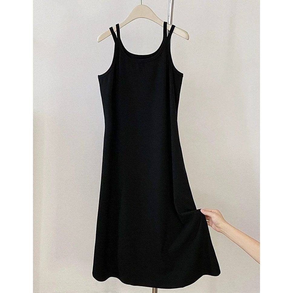 春夏新款吊带背心连衣裙女大码胖mm外穿宽松百搭内搭打底过膝长裙