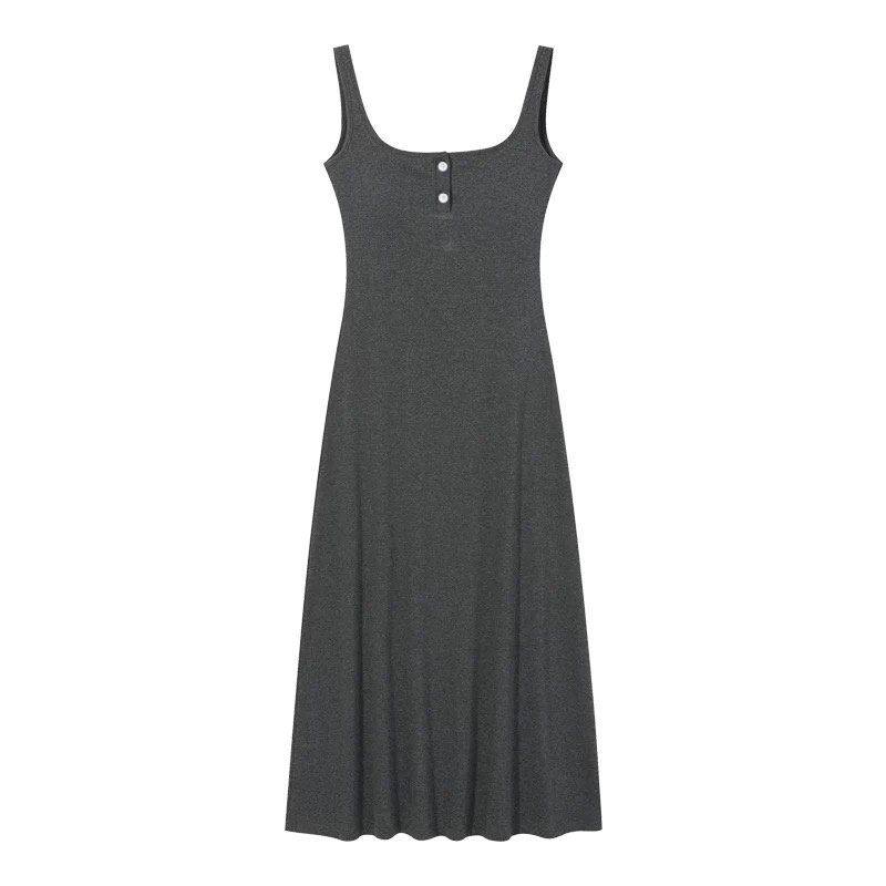 春夏季方领吊带背心裙女大码外穿修身连衣裙内搭打底百搭A字长裙