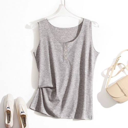 春夏季新款纽扣宽松吊带背心女大码胖mm遮肚外穿内搭打底无袖上衣