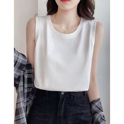 纯棉宽松背心女大码夏季胖MM圆领无袖t恤外穿内搭显瘦打底上衣